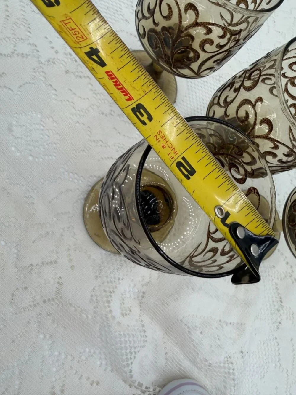 Vintage Amber Glass Goblets With Brown Swirl Design - Set Of 4 5.5